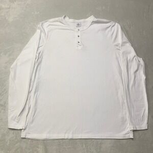 Reigning Champ Henley Men XXL White Long Sleeve Cotton Snap Neck Made in Canada